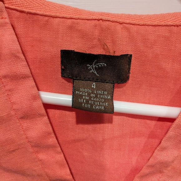 🌞Anthropologie pink 3/4-sleeve linen pullover v-neck hoodie (hooded top), Sz 4 - Picture 3 of 4